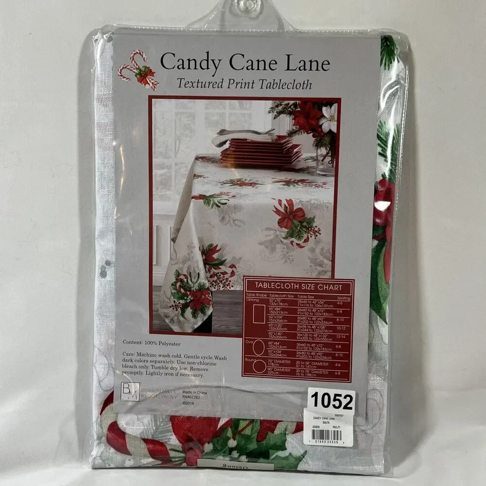 Candy Cane Lane Textured Print Tablecloth 100% Polyester Oblong 52